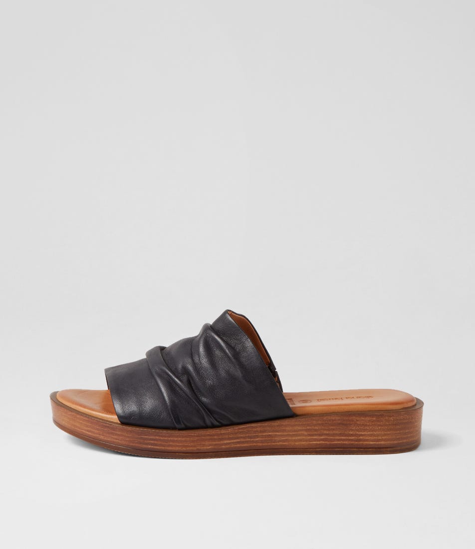 Allio Black Natural Leather Slides by Diana Ferrari | Shop Online at ...