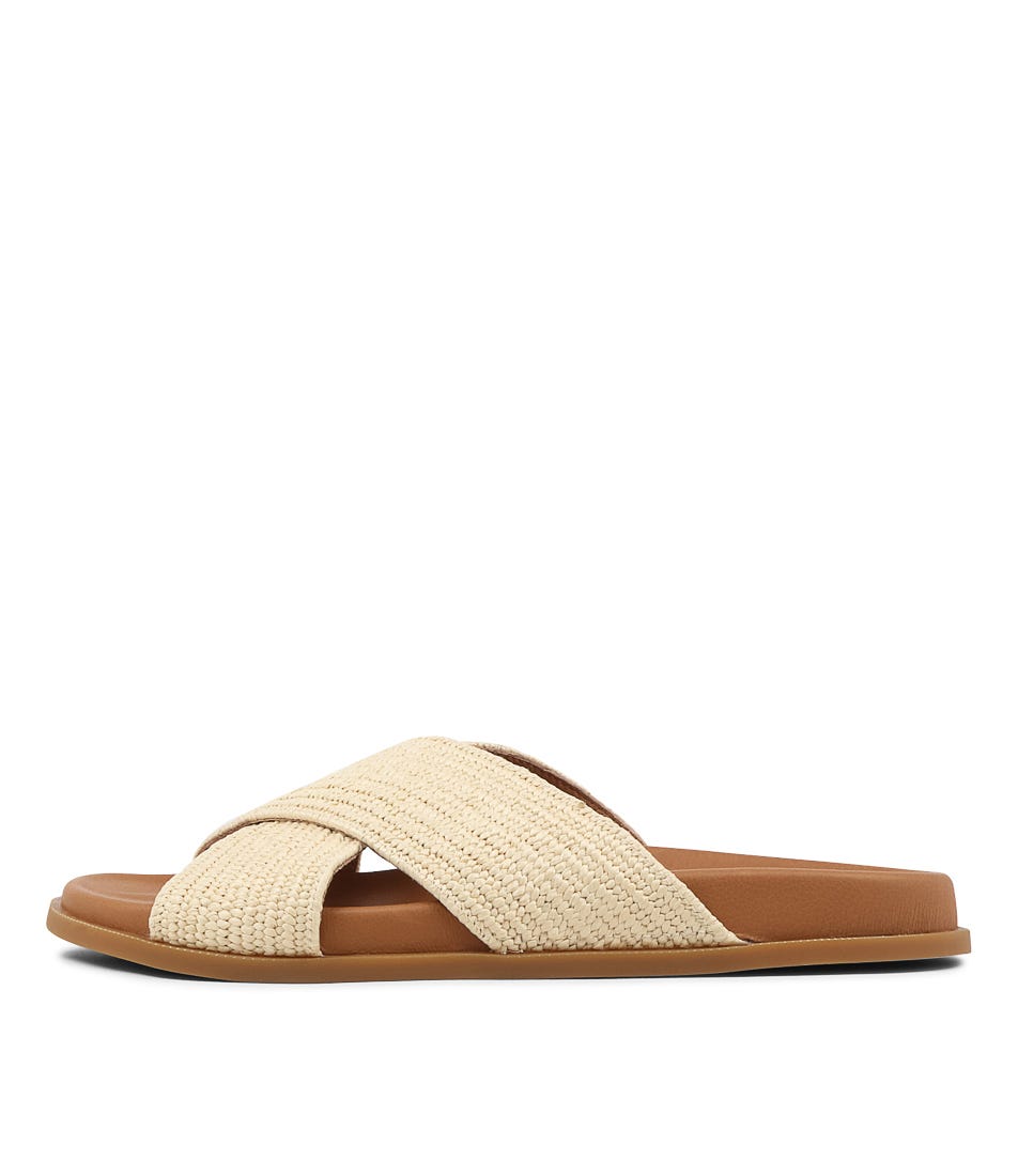 Valene Natural Dark Tan Woven Leather Slides by Diana Ferrari | Shop ...