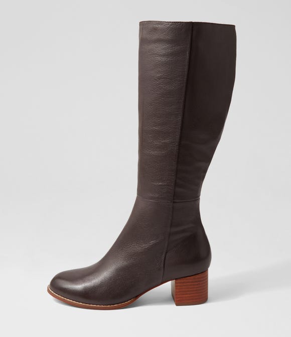 Benii Choc Natural Heel Leather Knee High Boots