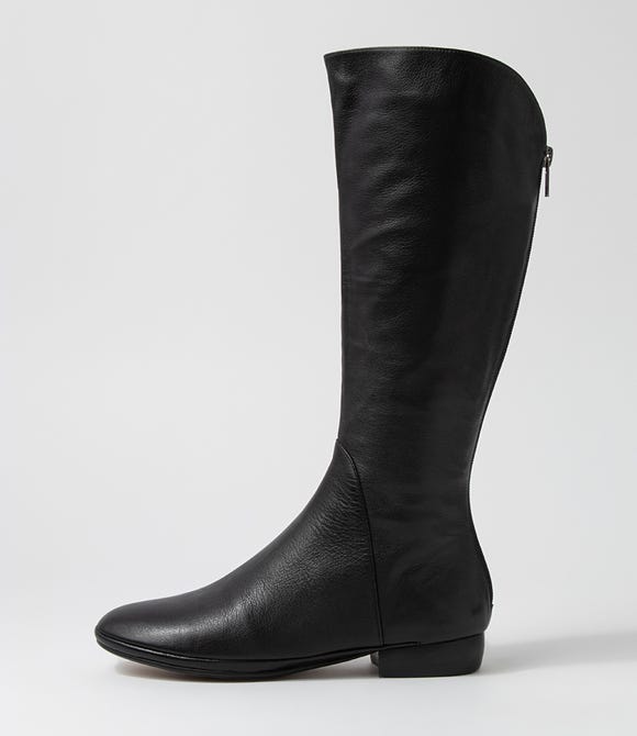 Rose Black Leather Knee High Boots