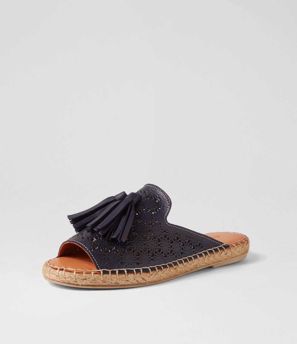 Pixi Navy Leather Slides by Diana Ferrari