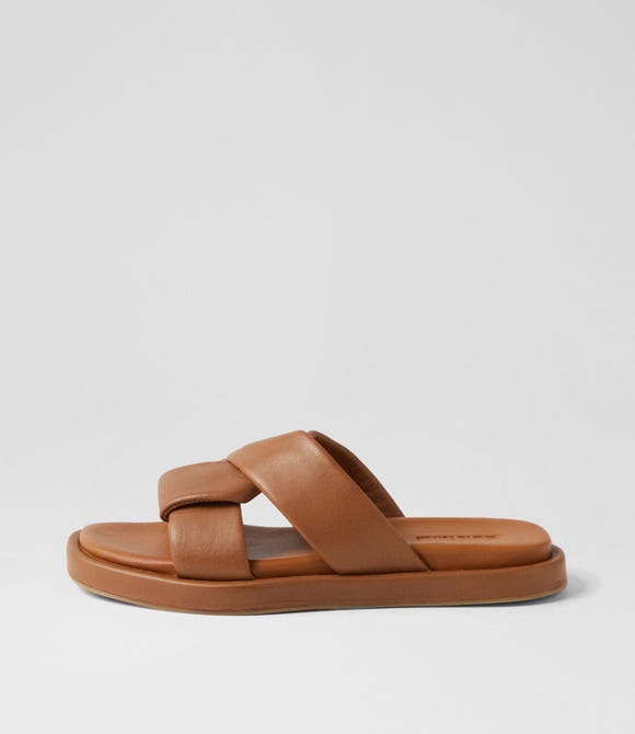Basit Tan Leather Slides