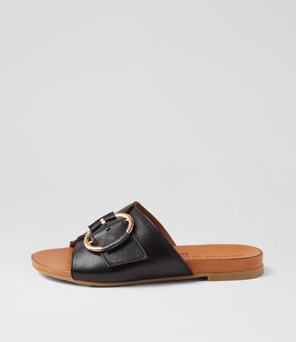 Clips Black Leather Slides by Diana Ferrari