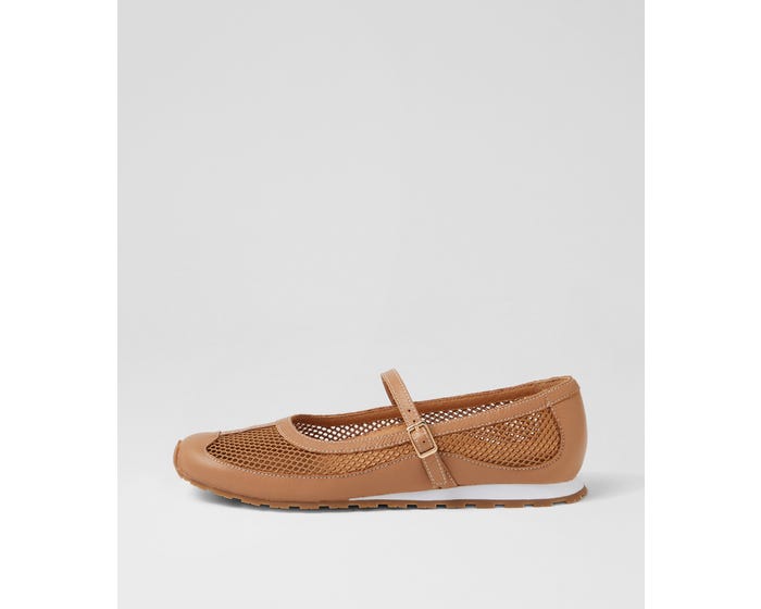 Avah Color Avah Dark Tan Leather Mesh Flat Shoes by Diana Ferrari