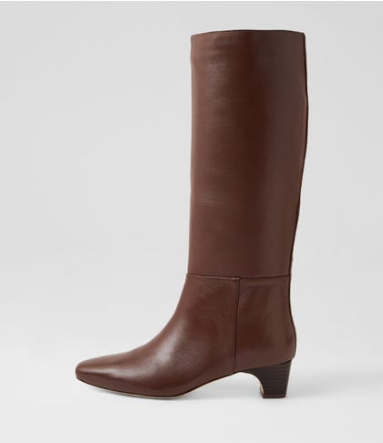 Ganalo Choc Dark Brown Leather Knee High Boots