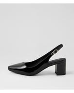 Larno Black Patent Leather Slingback Heels
