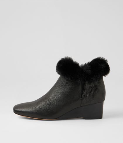 Gramm Black Embossed Leather Ankle Boots