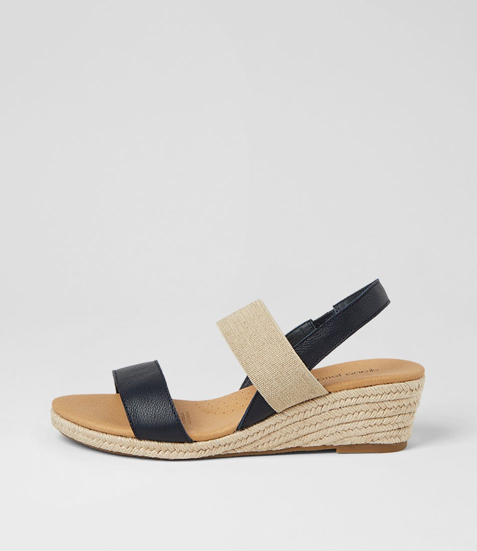 Hola Navy Natural Leather Elastic Sandals
