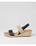 Hola Navy Natural Leather Elastic Sandals