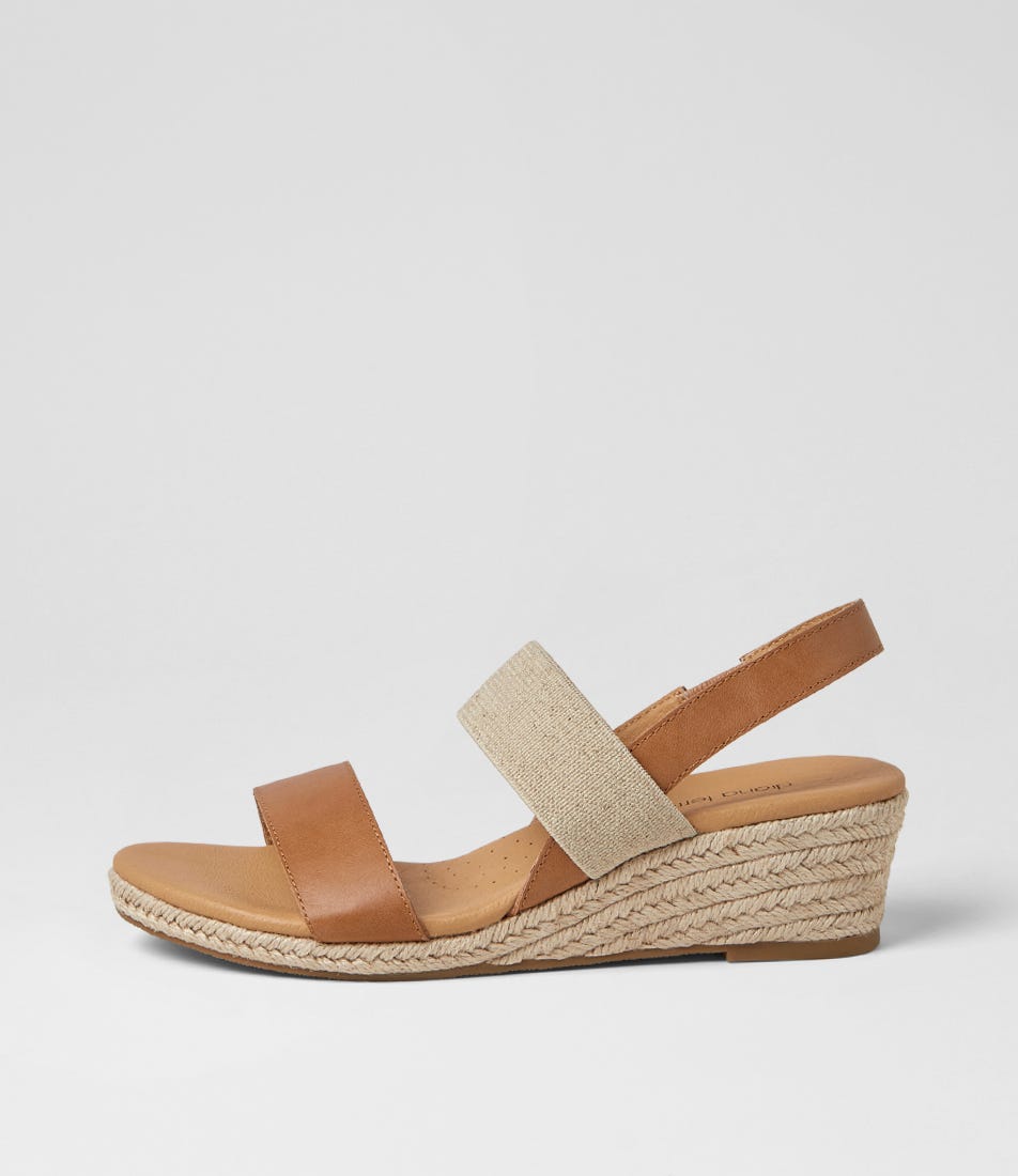 Hola Tan Natural Leather Elastic Heeled Sandals