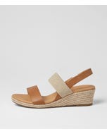Hola Tan Natural Leather Elastic Heeled Sandals