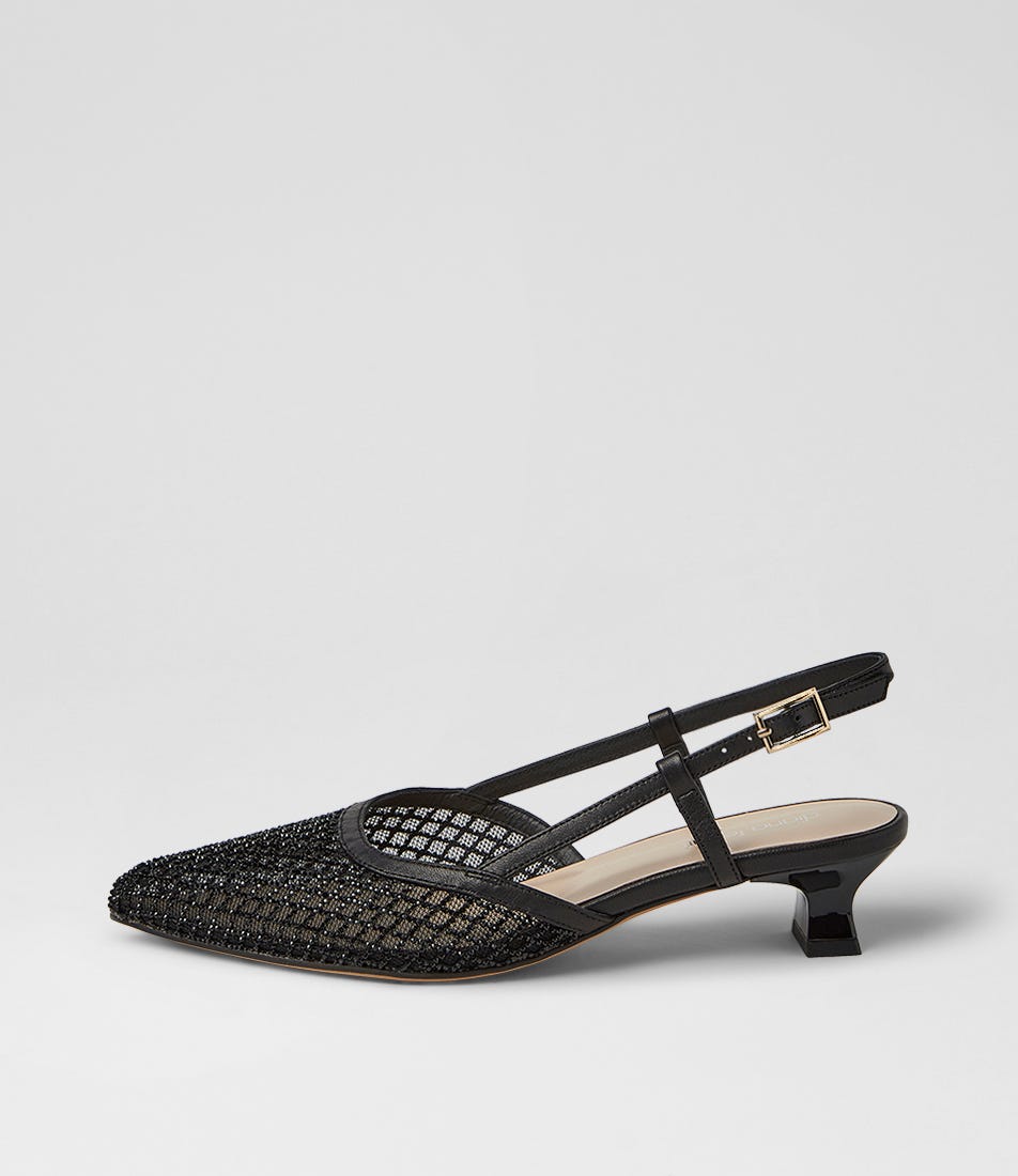 Jikkas Black Mesh Leather Heels