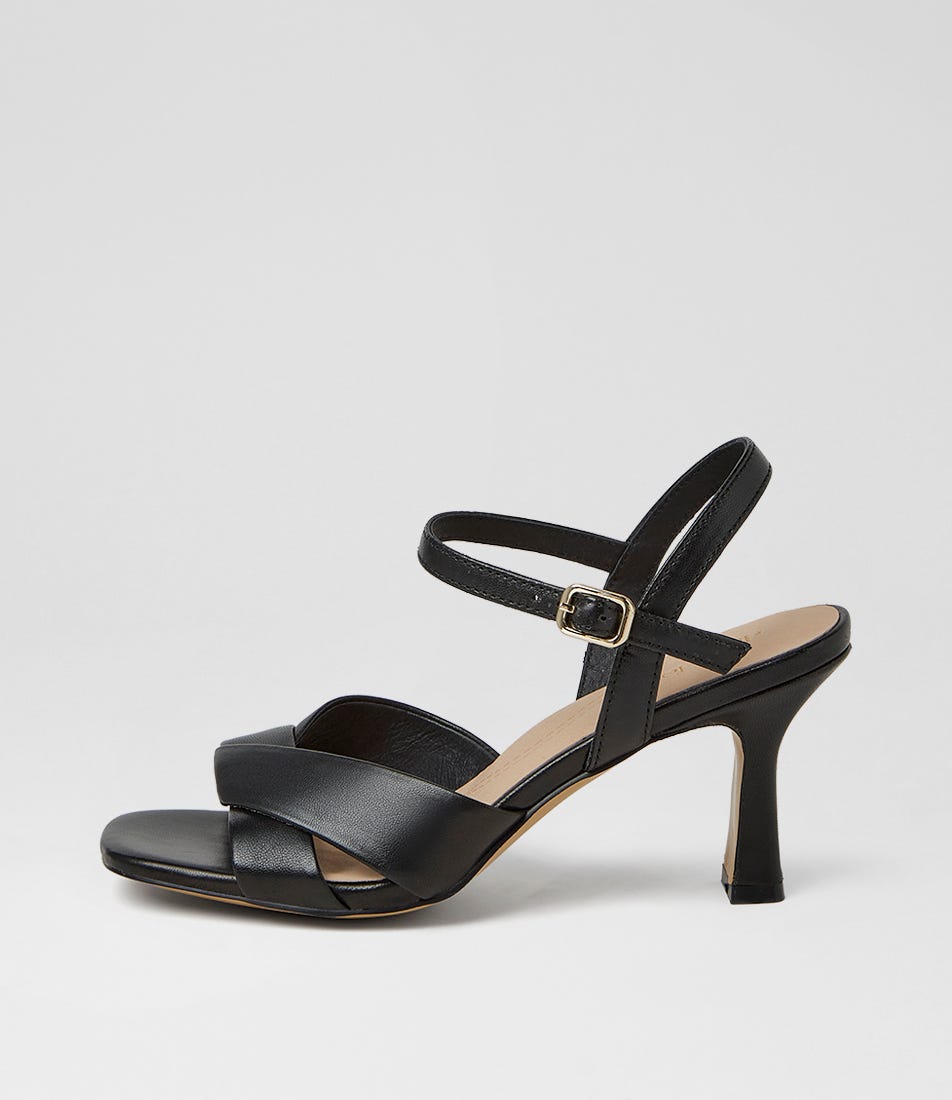 Tinkya Black Leather Heeled Sandals
