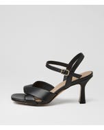 Tinkya Black Leather Heeled Sandals