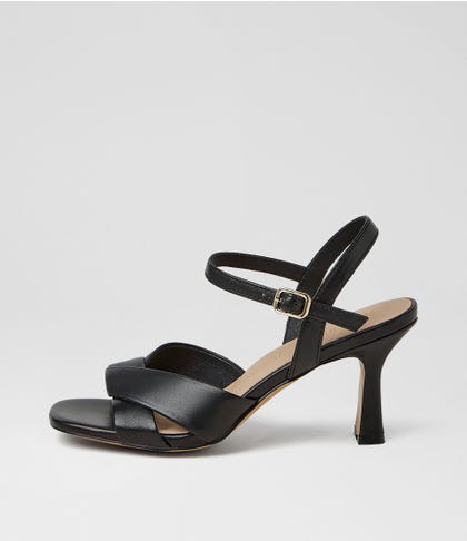 Tinkya Black Leather Heeled Sandals