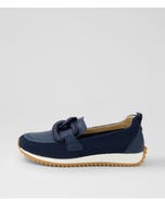 Darta Navy Mesh Leather Flat Shoes
