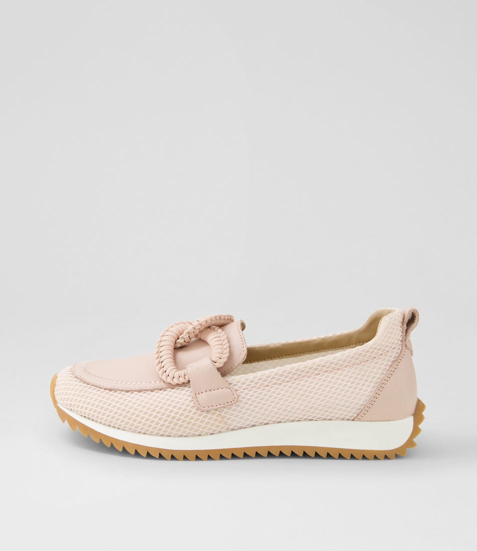 Darta Nude Fabric Mesh Leather Loafers