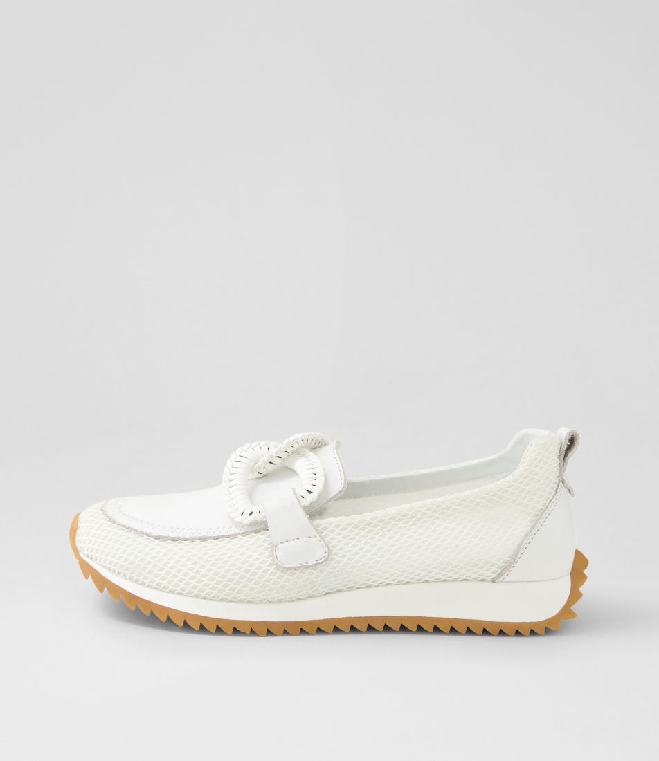 Darta White Mesh Leather Flat Shoes