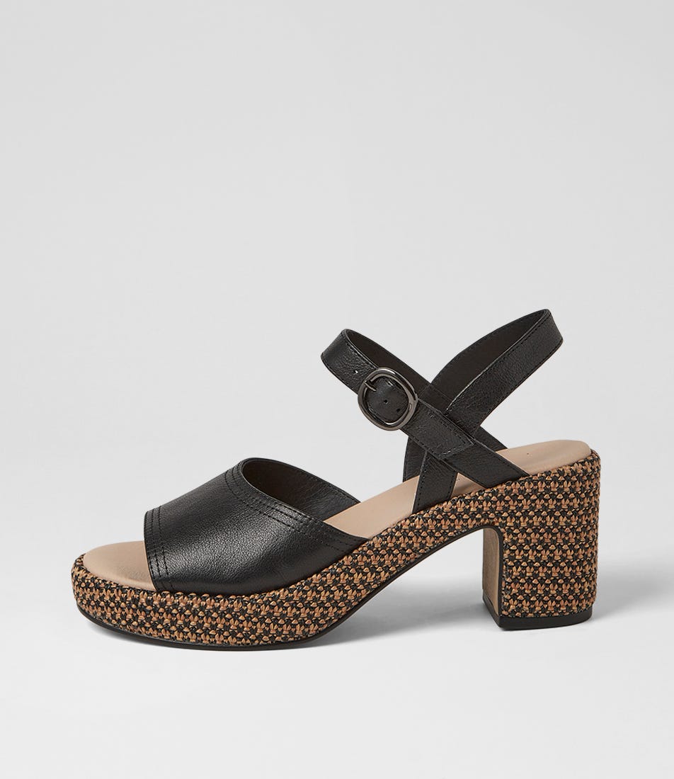 Busey Black Tan Leather Woven Sandals