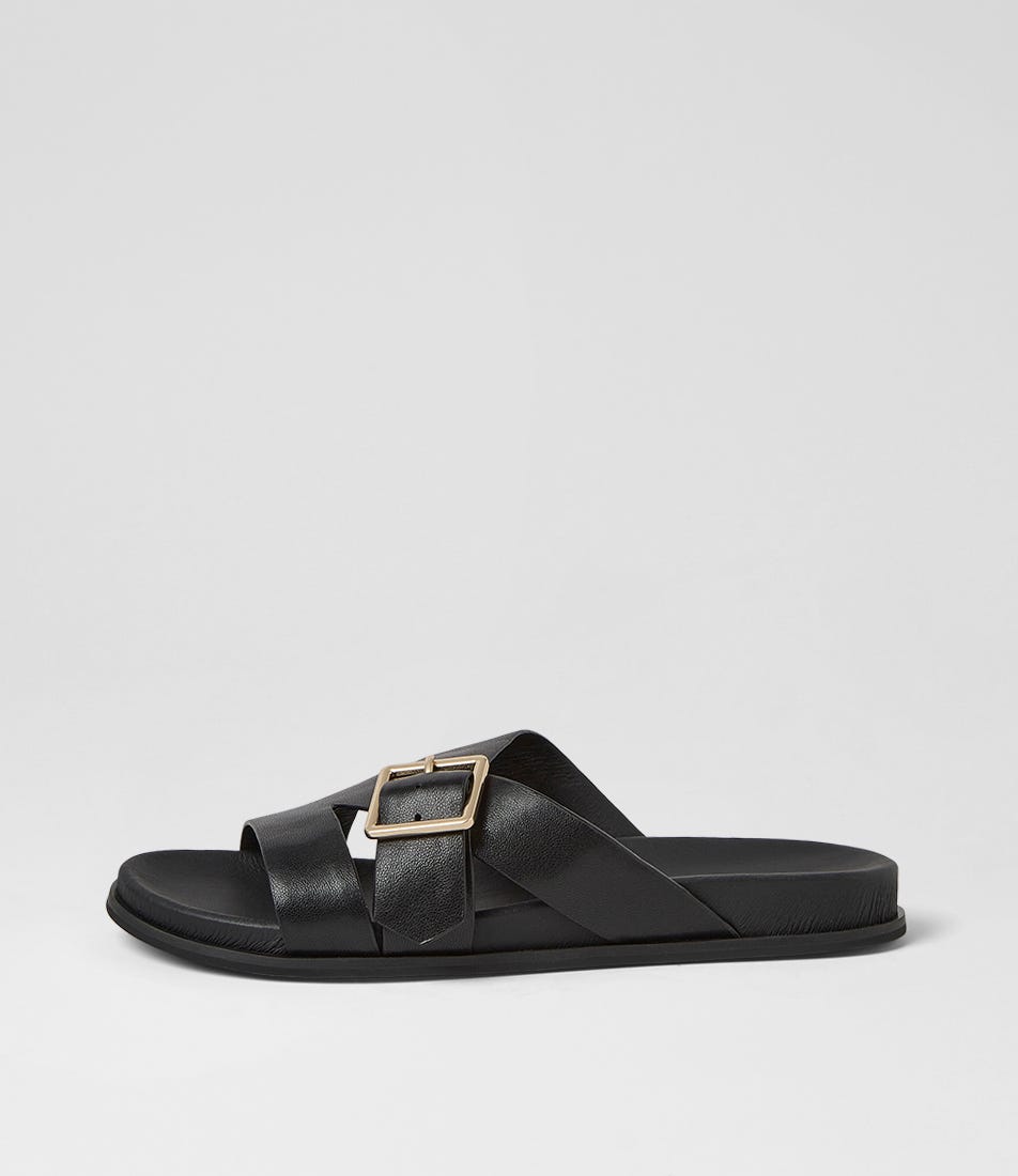 Nespie Black Leather Sandals