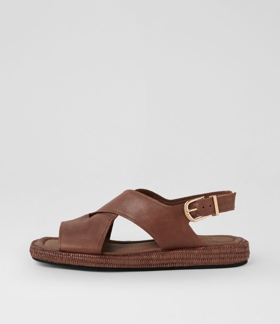 Realli Choc Leather Woven Sandals