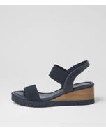 Vinno Navy Leather Elastic Heeled Sandals