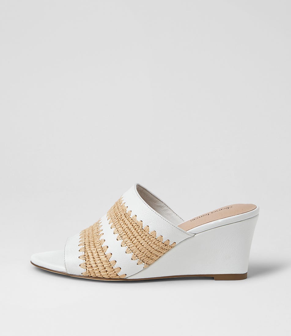 Issey White Natural Leather Woven Sandals