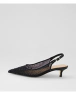 Quille Black Jewel Mesh Leather Heels