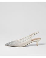 Quille White Silver Jewel Mesh Leather Heels
