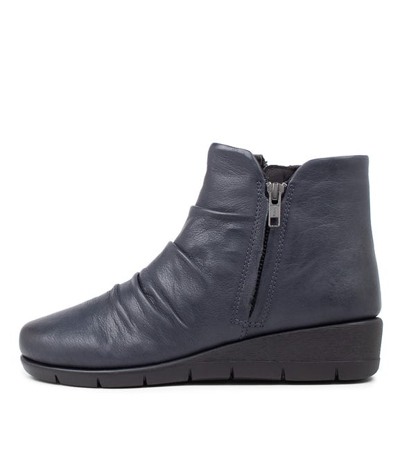 Maxie Navy Leather Ankle Boots