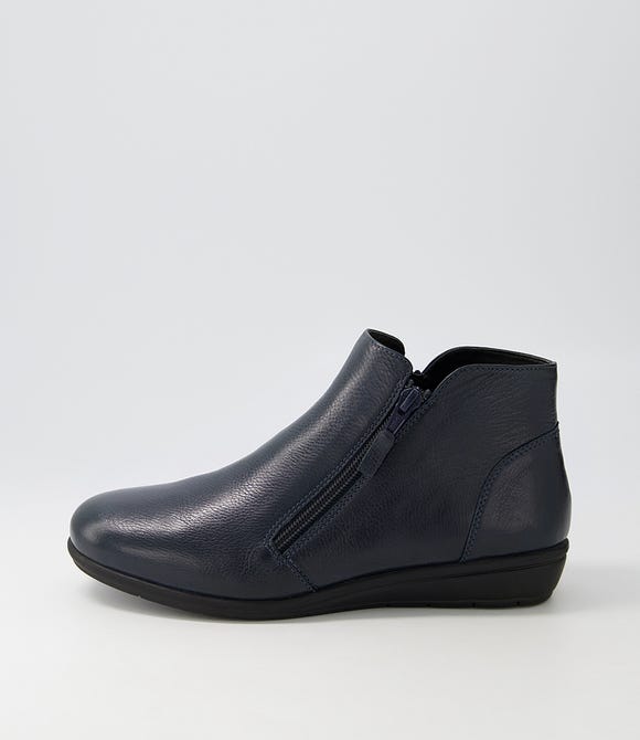 Fallenn Navy Leather Ankle Boots