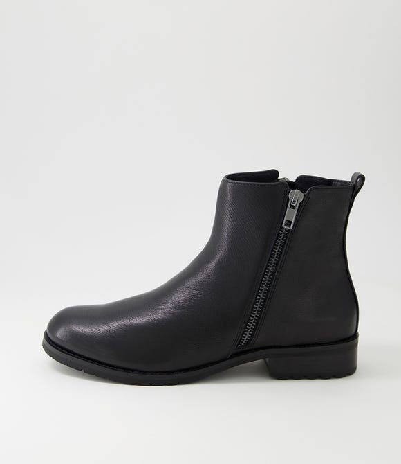 Helmis Black Leather Ankle Boots