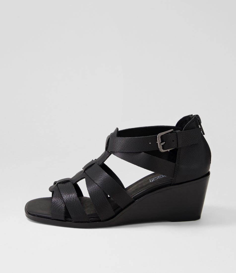 Fostery Black Leather Sandals by Supersoft