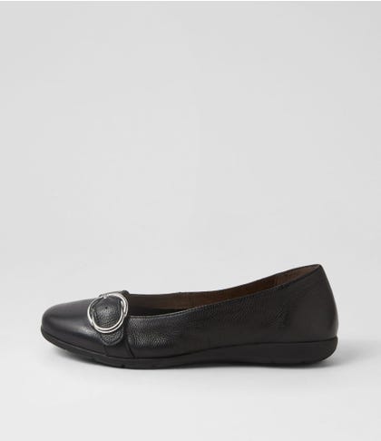 Harper Black Leather Flat Shoes