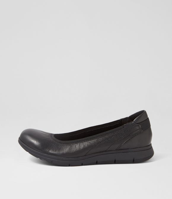 Denise Black Leather Flat Shoes