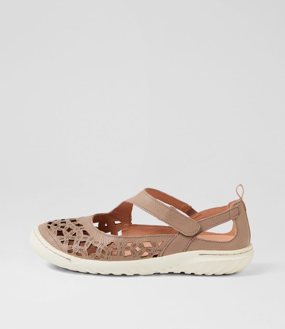 Teasi Taupe Off White Leather Flat Shoes