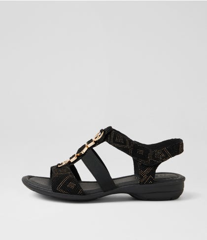Bartie Black Gold Dot Leather Sandals