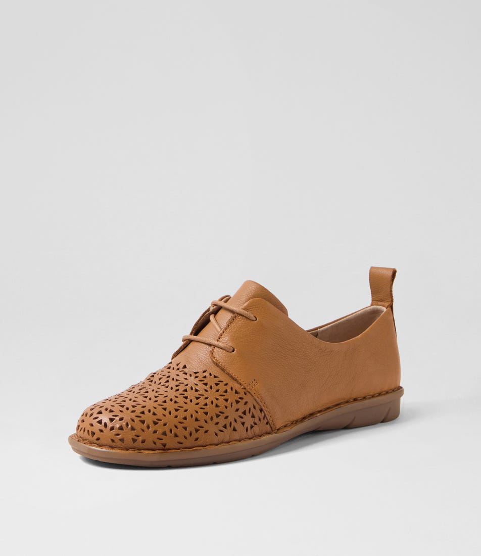 Festival New Tan Leather Lace Up Flats by Supersoft