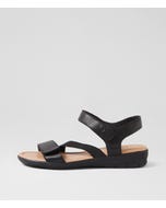 Flexible Black Leather Elastic Sandals