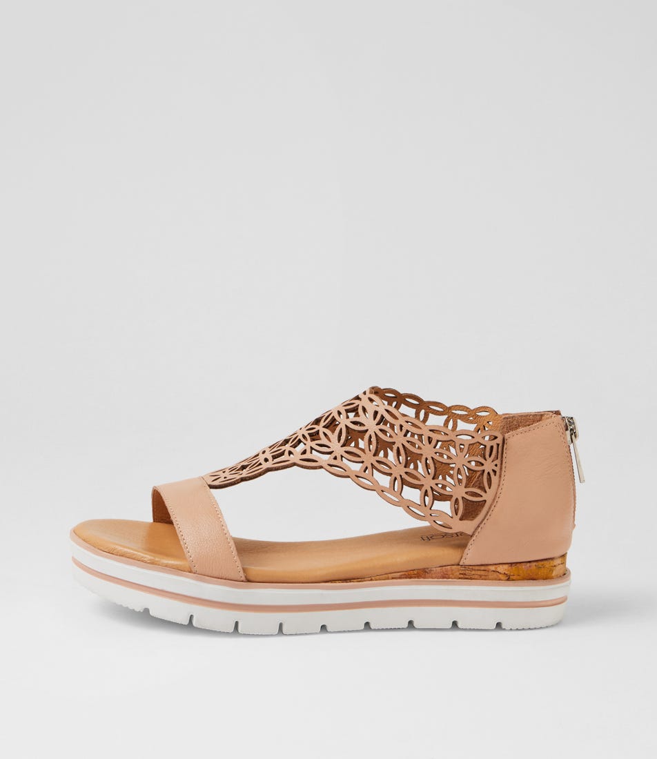 Alexiander Dark Nude Floral Cork Leather Sandals