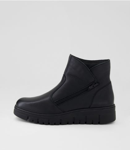 Mickae Black Leather Ankle Boots