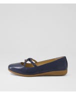 Harmoniey Dark Blue Leather Ballet Flats