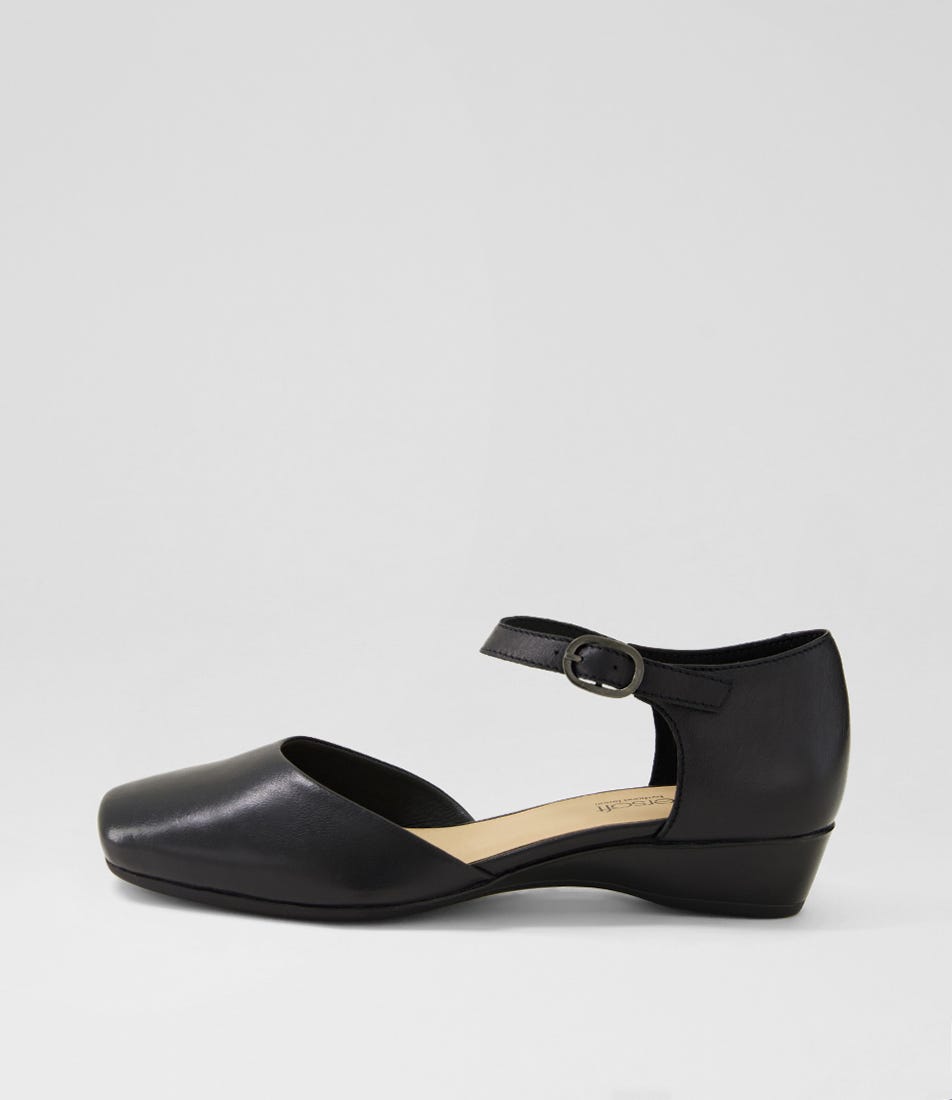 Remeai Black Leather Mary Jane Heels
