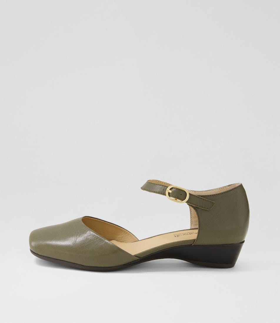 Remeai  Dark Olive Leather Mary Jane Heels