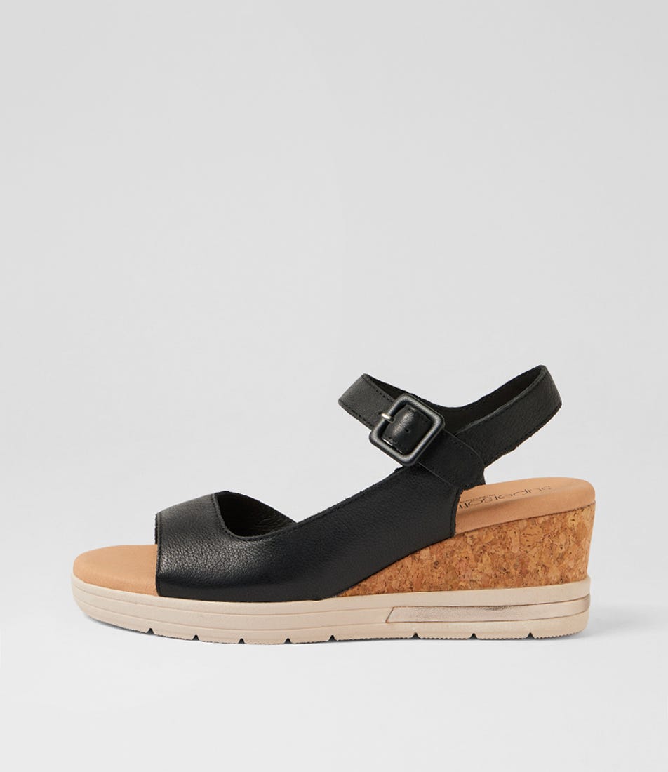 Afelia Black Leather Sandals