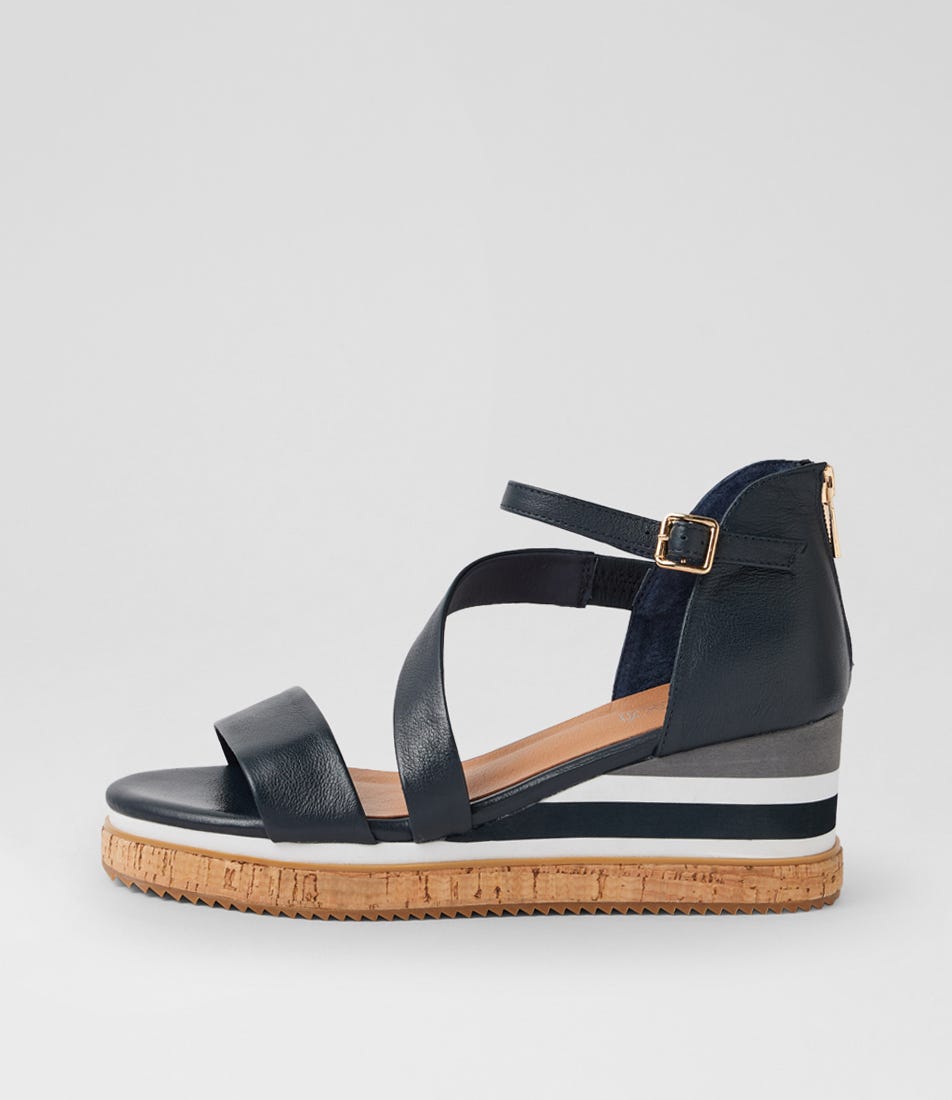 Bodhis Navy Leather Sandals