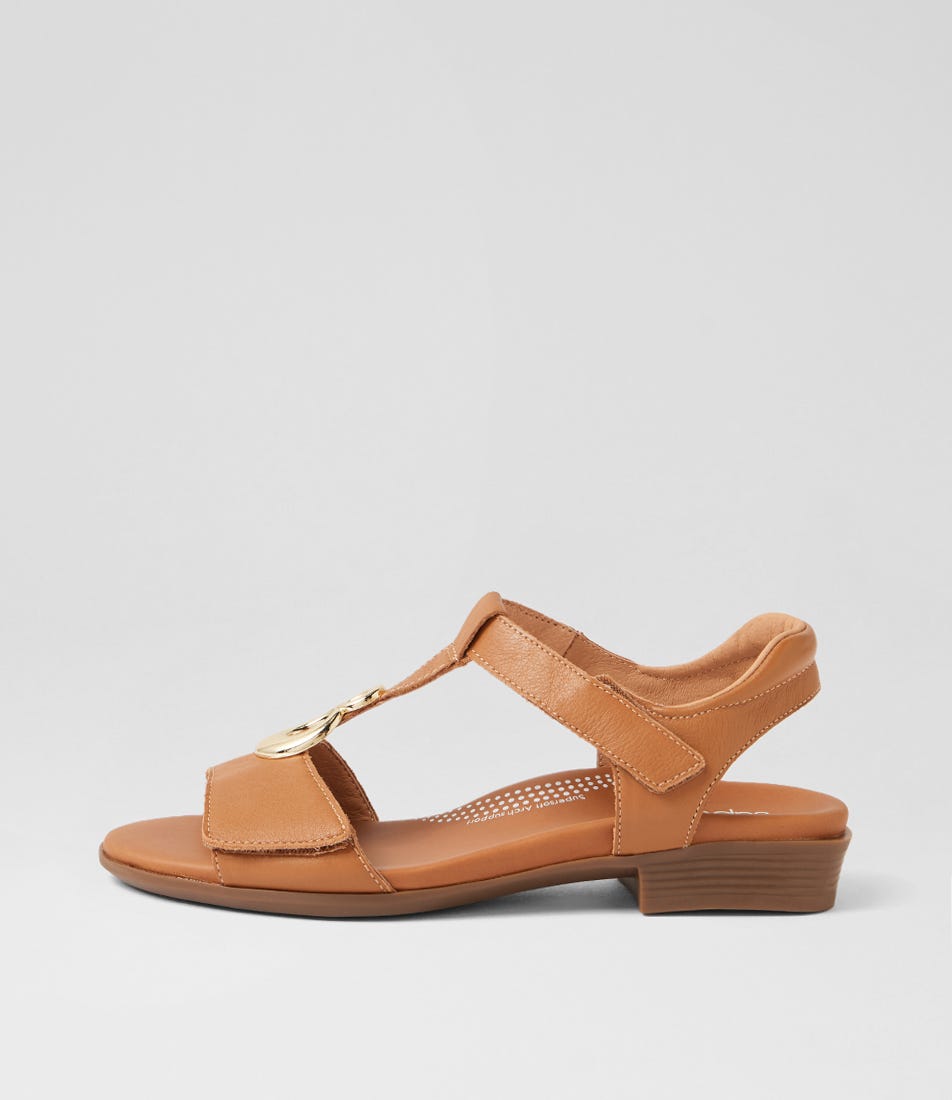 Caries Dark Tan Leather Sandals