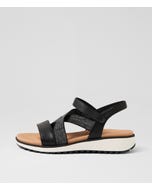 Carrie Black Leather Elastic Sandals