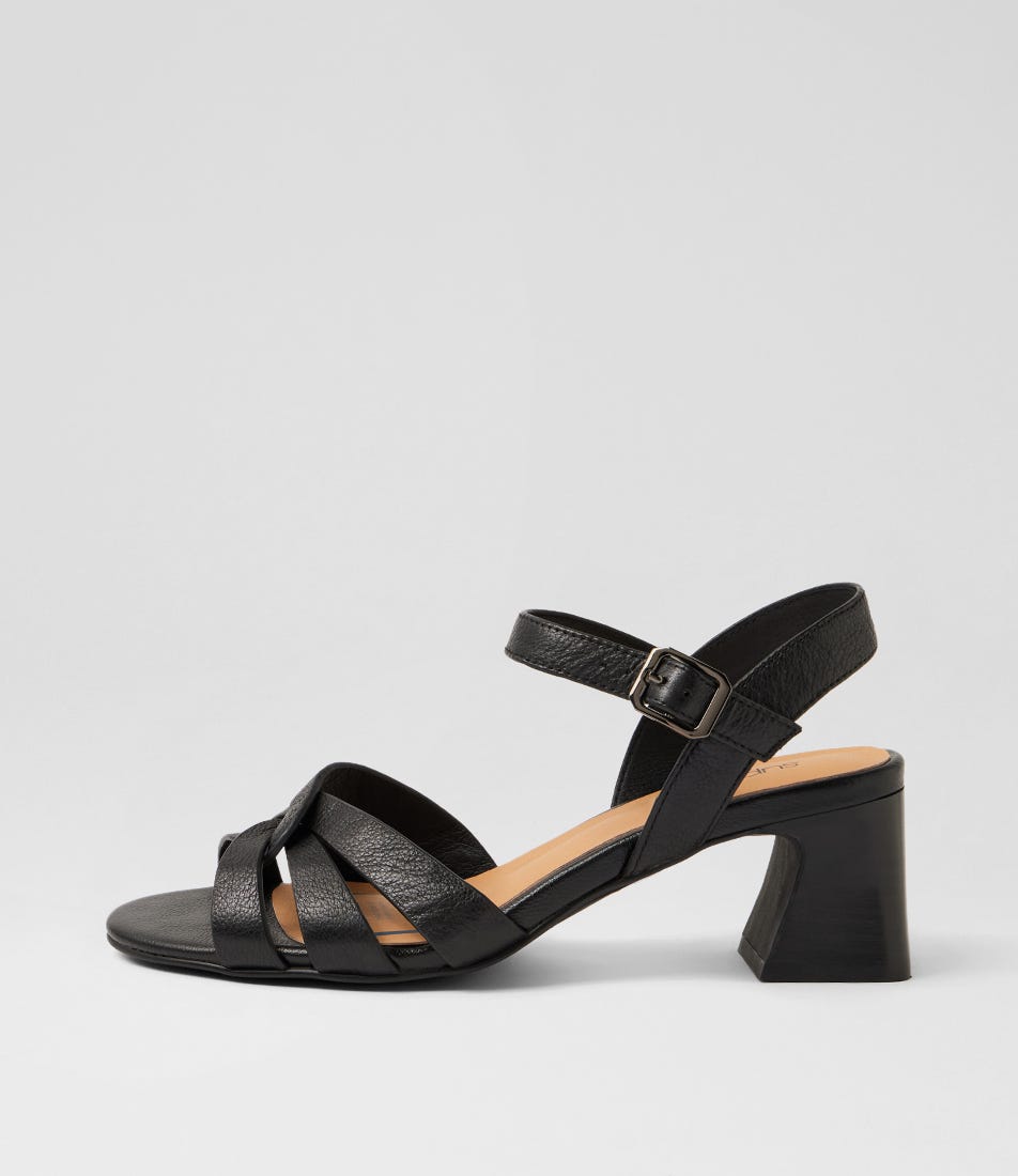 Jaydie Black Veneer Leather Sandals