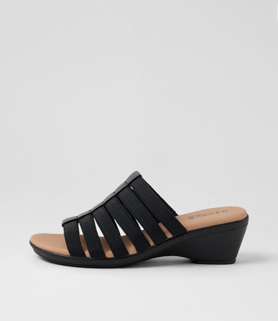 Victorias Black Cork Leather Elastic Sandals